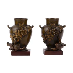 1860's Cherub Bronze Vases On Rouge Marble Bases - A Pair -chairish shop 1860s cherub bronze vases on rouge marble bases a pair 3605