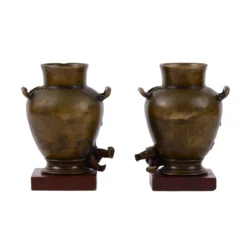 1860's Cherub Bronze Vases On Rouge Marble Bases - A Pair -chairish shop 1860s cherub bronze vases on rouge marble bases a pair 7098