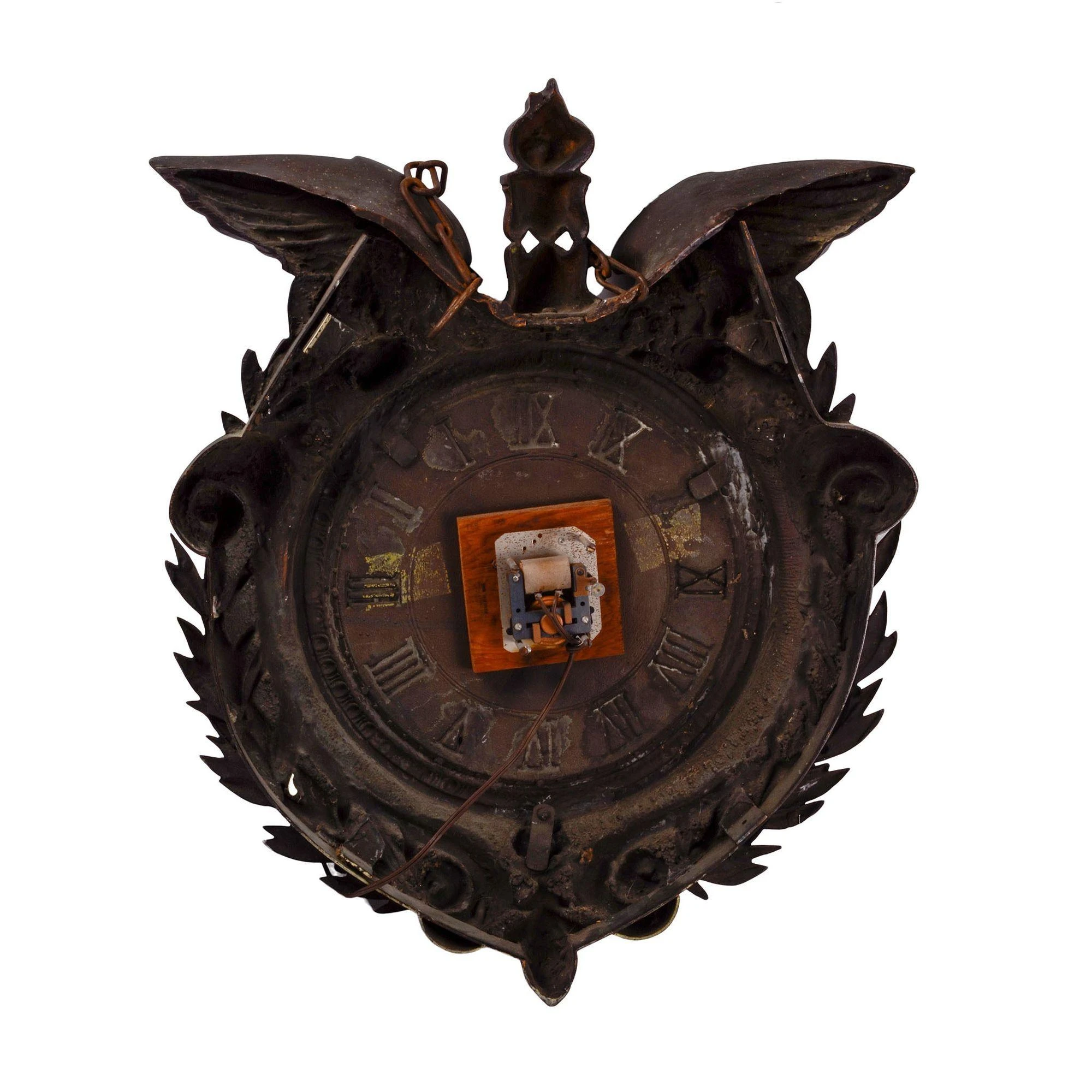 1890's Large Bronze Wall Clock With Wings Time Flies 2 1890's Large Bronze Wall Clock With Wings Time Flies - Image 2