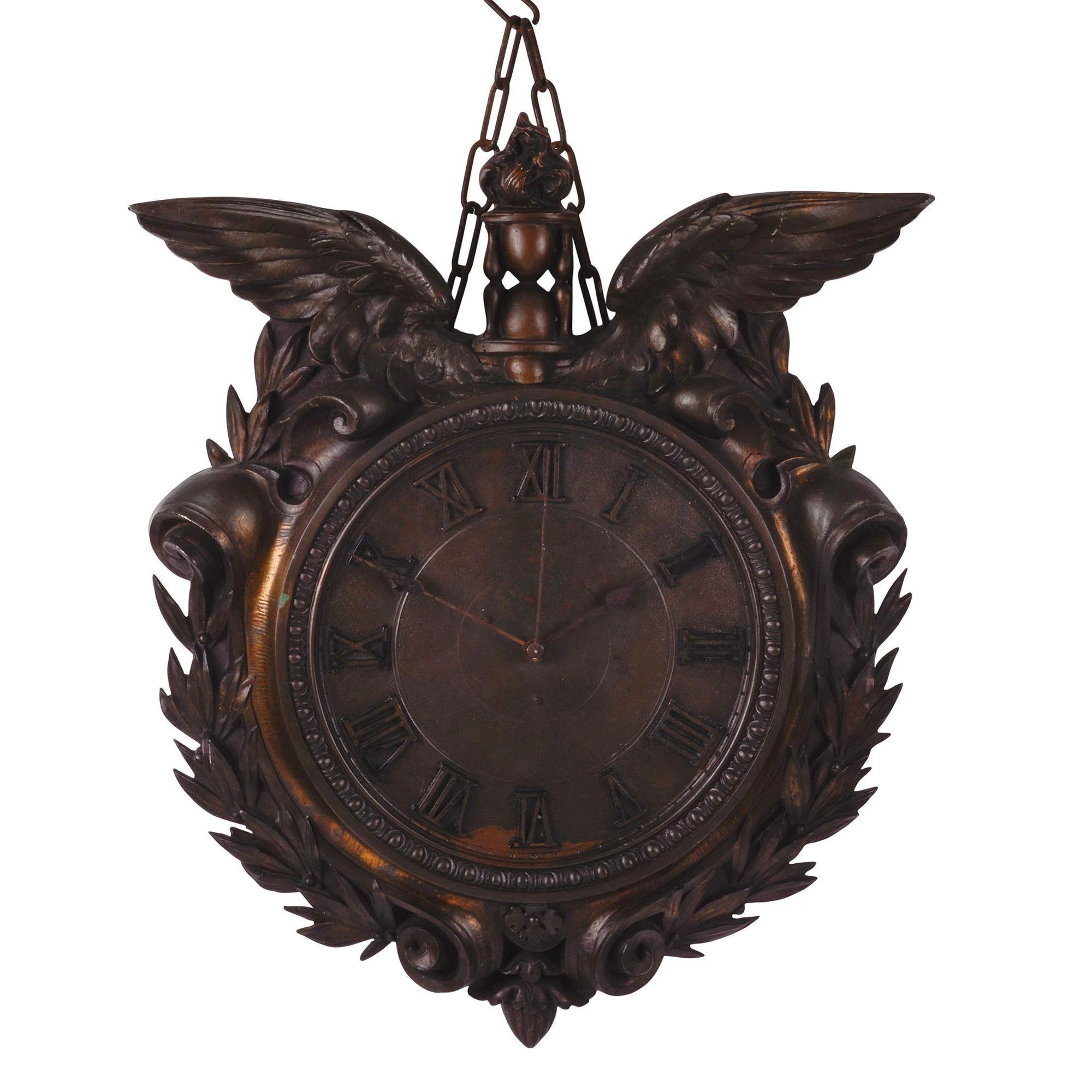 1890's Large Bronze Wall Clock With Wings Time Flies 3 1890's Large Bronze Wall Clock With Wings Time Flies - Image 3