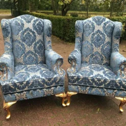 1900's French Louis Xvi Bergere Chairs In Gild Beech And Blue Damask- A Pair 19 1900's French Louis Xvi Bergere Chairs In Gild Beech And Blue Damask- A Pair -chairish shop 1900s french louis xvi bergere chairs in gild beech and blue damask a pair 2247