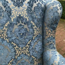 1900's French Louis Xvi Bergere Chairs In Gild Beech And Blue Damask- A Pair 12 1900's French Louis Xvi Bergere Chairs In Gild Beech And Blue Damask- A Pair -chairish shop 1900s french louis xvi bergere chairs in gild beech and blue damask a pair 4637