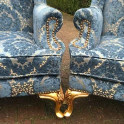 1900's French Louis Xvi Bergere Chairs In Gild Beech And Blue Damask- A Pair 17 1900's French Louis Xvi Bergere Chairs In Gild Beech And Blue Damask- A Pair -chairish shop 1900s french louis xvi bergere chairs in gild beech and blue damask a pair 6462