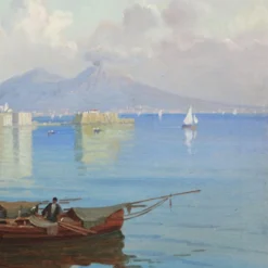 1900's Italian Bay Of Naples Oil Painting -chairish shop 1900s italian bay of naples oil painting 2242 scaled