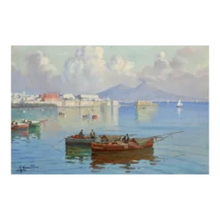1900's Italian Bay Of Naples Oil Painting