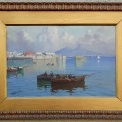 1900's Italian Bay Of Naples Oil Painting -chairish shop 1900s italian bay of naples oil painting 8676 scaled