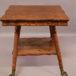 1910's Solid Oak Table With Iron Claw & Ball Foot -chairish shop 1910s solid oak table with iron claw and ball foot 0001