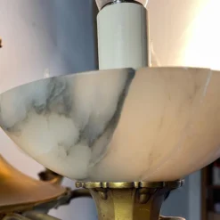 1920's Art Deco Alabaster And Bronze 6 Arm Chandelier -chairish shop 1920s art deco alabaster and bronze 6 arm chandelier 2882