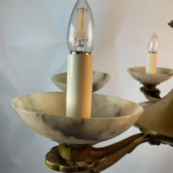 1920's Art Deco Alabaster And Bronze 6 Arm Chandelier -chairish shop 1920s art deco alabaster and bronze 6 arm chandelier 3870