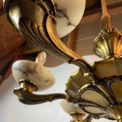 1920's Art Deco Alabaster And Bronze 6 Arm Chandelier -chairish shop 1920s art deco alabaster and bronze 6 arm chandelier 4013