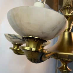 1920's Art Deco Alabaster And Bronze 6 Arm Chandelier -chairish shop 1920s art deco alabaster and bronze 6 arm chandelier 9463
