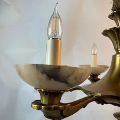 1920's Art Deco Alabaster And Bronze 6 Arm Chandelier -chairish shop 1920s art deco alabaster and bronze 6 arm chandelier 9572