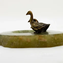 1920's Art Deco, Green Onyx With Bronzed Ducks - Whatnots Holder -chairish shop 1920s art deco green onyx with bronzed ducks whatnots holder 2636