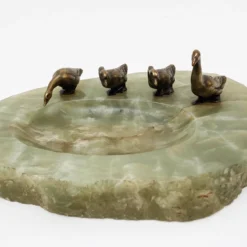 1920's Art Deco, Green Onyx With Bronzed Ducks - Whatnots Holder -chairish shop 1920s art deco green onyx with bronzed ducks whatnots holder 2883