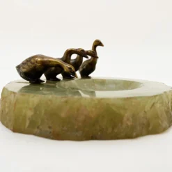 1920's Art Deco, Green Onyx With Bronzed Ducks - Whatnots Holder -chairish shop 1920s art deco green onyx with bronzed ducks whatnots holder 5529