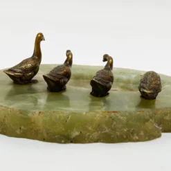 1920's Art Deco, Green Onyx With Bronzed Ducks - Whatnots Holder -chairish shop 1920s art deco green onyx with bronzed ducks whatnots holder 5872