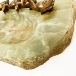 1920's Art Deco, Green Onyx With Bronzed Ducks - Whatnots Holder -chairish shop 1920s art deco green onyx with bronzed ducks whatnots holder 6993