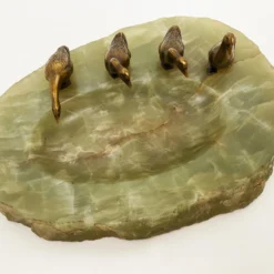 1920's Art Deco, Green Onyx With Bronzed Ducks - Whatnots Holder -chairish shop 1920s art deco green onyx with bronzed ducks whatnots holder 8116
