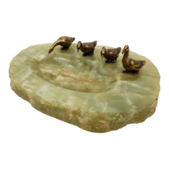 1920's Art Deco, Green Onyx With Bronzed Ducks - Whatnots Holder
