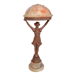 1920's Art Deco Pink Alabaster Figurine Lamp