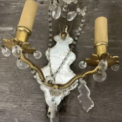 1920's French Art Deco Beveled Mirror Cut Crystal Back Bronze Wall Sconces Set Of 3 -chairish shop 1920s french art deco beveled mirror cut crystal back bronze wall sconces set of 3 6905