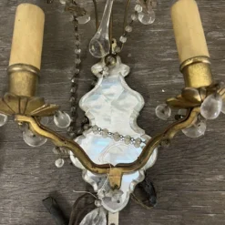 1920's French Art Deco Beveled Mirror Cut Crystal Back Bronze Wall Sconces Set Of 3 -chairish shop 1920s french art deco beveled mirror cut crystal back bronze wall sconces set of 3 8796