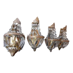 1920's French Louis XVI Style Bronze/ Cut Cascading Crystal W/ Bronze Wall Sconces Set Of 4