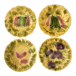 1920’s French Majolica Embossed Fruit Plates By Sarreguemines France - Set Of 4