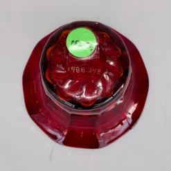 1920’s Red Faceted Art Glass Vase -chairish shop 1920s red faceted art glass vase 0383