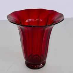 1920’s Red Faceted Art Glass Vase -chairish shop 1920s red faceted art glass vase 6955