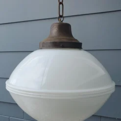 1920's Schoolhouse Light Fixture Opal Glass Shade Globe -chairish shop 1920s schoolhouse light fixture opal glass shade globe 1714 scaled