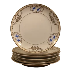 1920's Set Of 6 Decorative Hand Painted ''Nippon'' Plates With Blue Birds Marked Marked