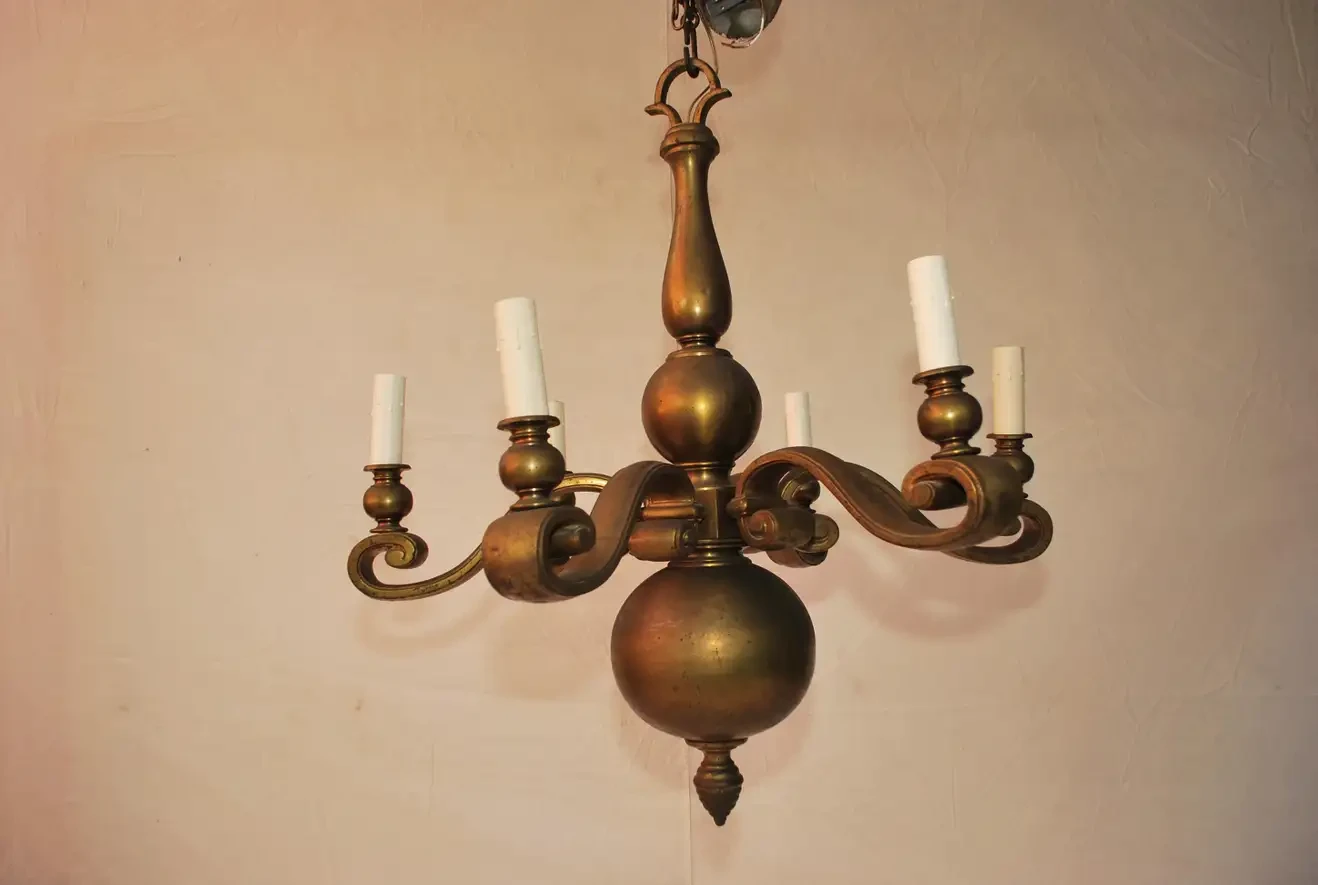 1920's Solid Brass Chandelier 2 1920's Solid Brass Chandelier - Image 2