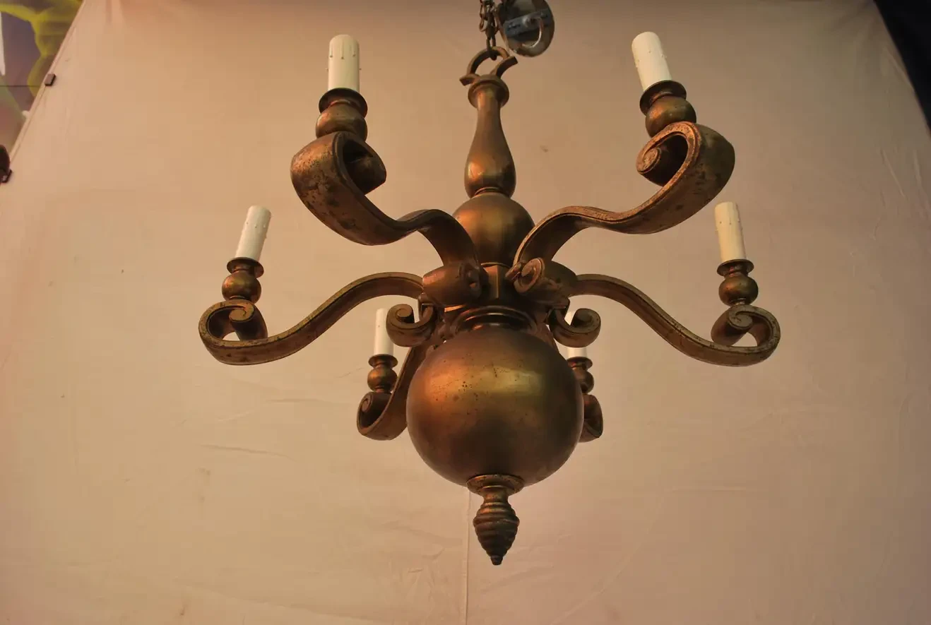 1920's Solid Brass Chandelier 7 1920's Solid Brass Chandelier - Image 7