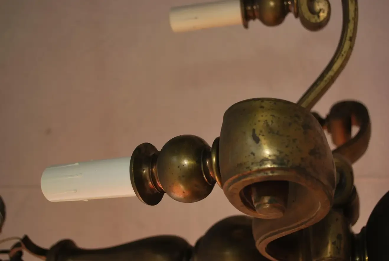 1920's Solid Brass Chandelier 5 1920's Solid Brass Chandelier - Image 5