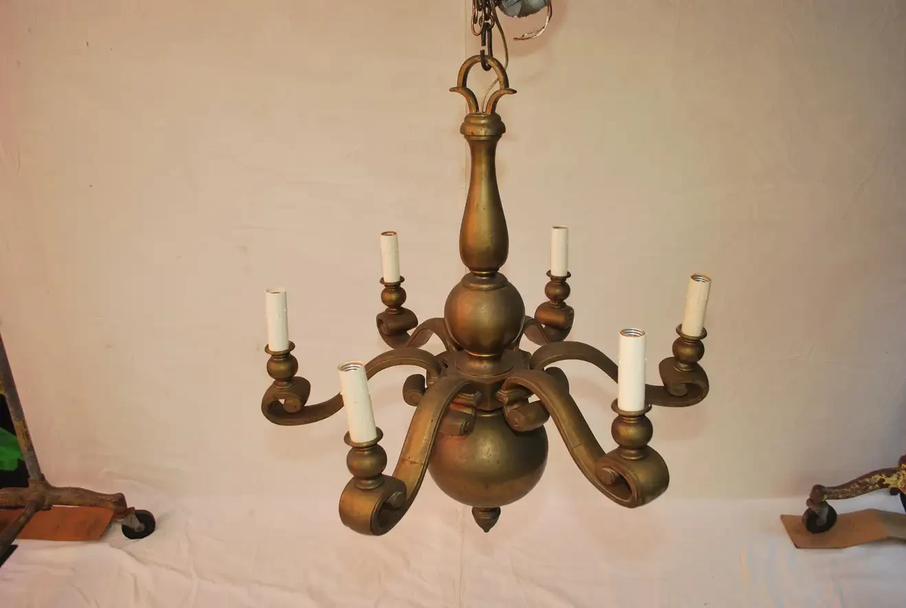 1920's Solid Brass Chandelier 4 1920's Solid Brass Chandelier - Image 4