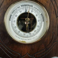 1930’s Art Deco Antique Weather Station Barometer Thermometer In Carved Wood And Beveled Glass -chairish shop 1930s art deco antique weather station barometer thermometer in carved wood and beveled glass 2661 scaled