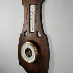 1930’s Art Deco Antique Weather Station Barometer Thermometer In Carved Wood And Beveled Glass -chairish shop 1930s art deco antique weather station barometer thermometer in carved wood and beveled glass 8083 scaled