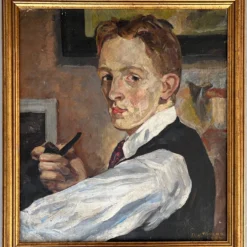 1930's C. A. Taylor Philadelphia Artist Self Portrait Oil Painting On Canvas -chairish shop 1930s c a taylor philadelphia artist self portrait oil painting on canvas 5727 scaled