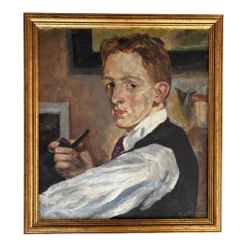 1930's C. A. Taylor Philadelphia Artist Self Portrait Oil Painting On Canvas