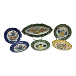 1930’s Floral French Faience H B Quimper Platter And Plates - Set Of 6