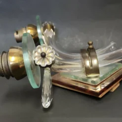 1930's French Art Deco Blown Crystal Mirrored Back Wall Sconces Style Jules Leleu -chairish shop 1930s french art deco blown crystal mirrored back wall sconces style jules leleu 2080