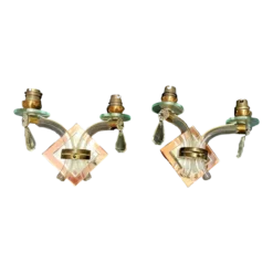 1930's French Art Deco Blown Crystal Mirrored Back Wall Sconces Style Jules Leleu