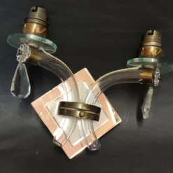 1930's French Art Deco Blown Crystal Mirrored Back Wall Sconces Style Jules Leleu -chairish shop 1930s french art deco blown crystal mirrored back wall sconces style jules leleu 2511
