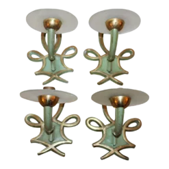 1930's French Art Deco Verde/ Gilt Patinated Bronze Wall Sconces Attributed To Jules Leleu Set Of 4