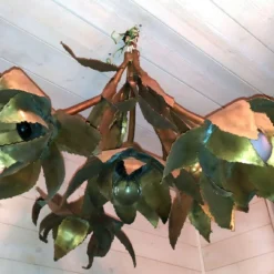 1930's Large French Art Deco Bronze Brutalist Floral Chandelier Attrib. Maison Jansen -chairish shop 1930s large french art deco bronze brutalist floral chandelier attrib maison jansen 9647