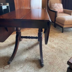 1930's Mahogany Drop Leaf Table With One Fold Out Leaf -chairish shop 1930s mahogany drop leaf table with one fold out leaf 4203 scaled