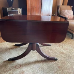1930's Mahogany Drop Leaf Table With One Fold Out Leaf -chairish shop 1930s mahogany drop leaf table with one fold out leaf 9834 scaled