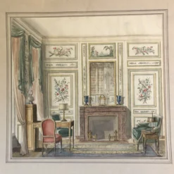 1930’s Original French Interior Architectural Watercolor Painting Signed Derry -chairish shop 1930s original french interior architectural watercolor painting signed derry 1421