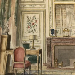 1930’s Original French Interior Architectural Watercolor Painting Signed Derry -chairish shop 1930s original french interior architectural watercolor painting signed derry 5875